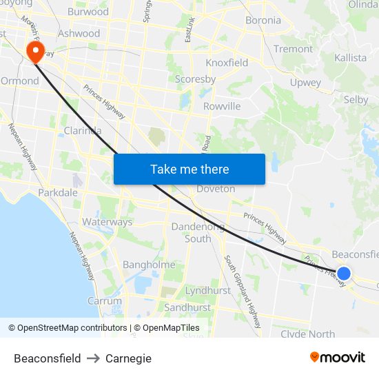 Beaconsfield to Carnegie map