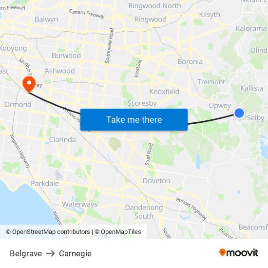 Belgrave to Carnegie map