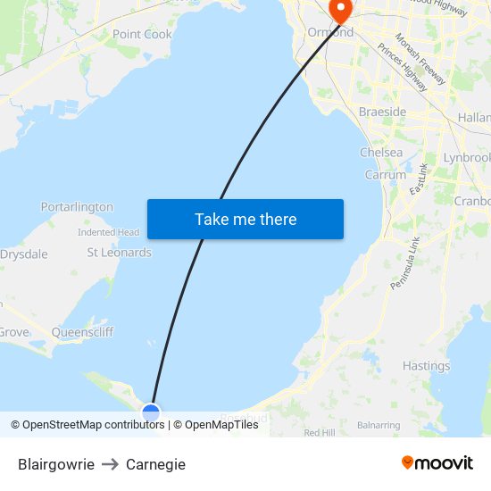 Blairgowrie to Carnegie map