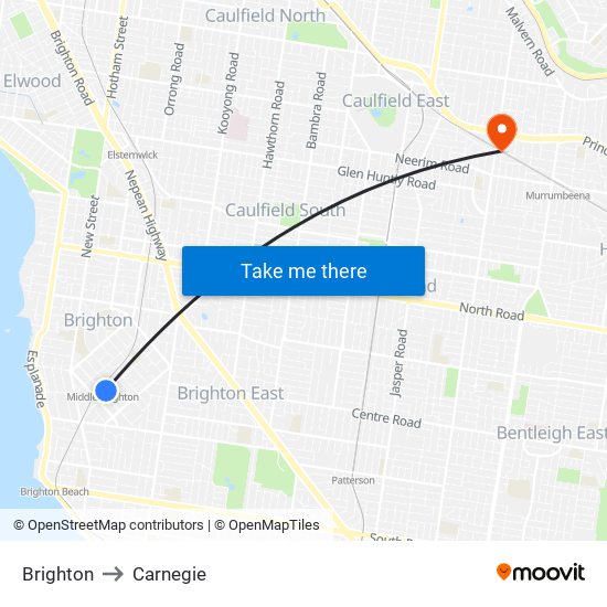 Brighton to Carnegie map