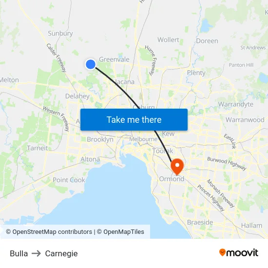 Bulla to Carnegie map