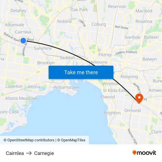 Cairnlea to Carnegie map