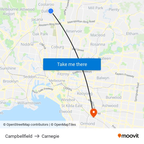 Campbellfield to Carnegie map