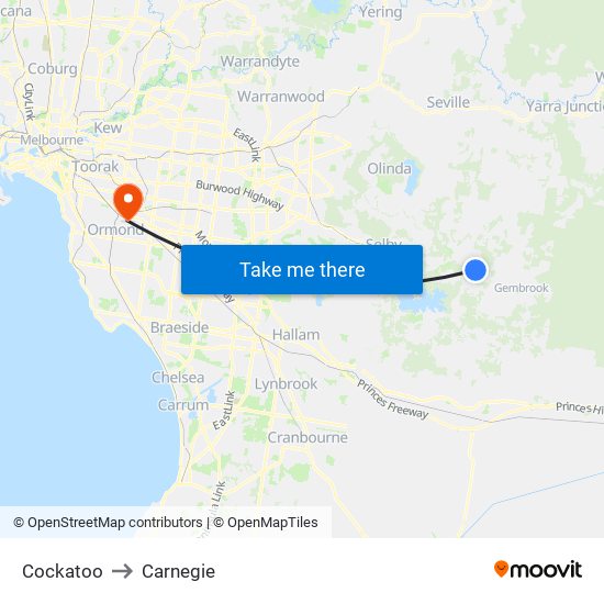 Cockatoo to Carnegie map