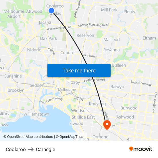 Coolaroo to Carnegie map