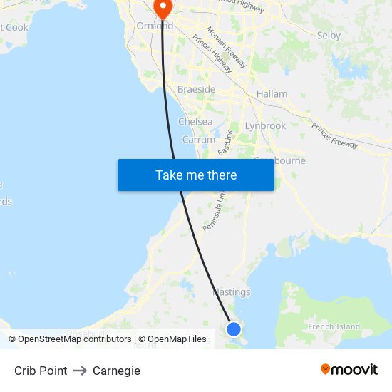 Crib Point to Carnegie map