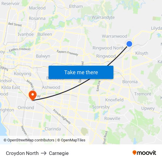 Croydon North to Carnegie map