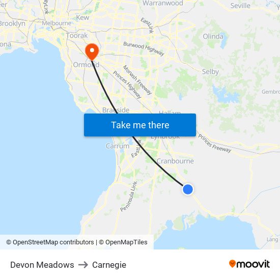 Devon Meadows to Carnegie map