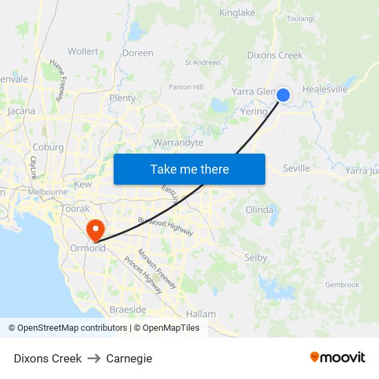 Dixons Creek to Carnegie map