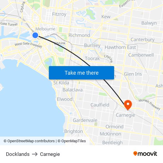 Docklands to Carnegie map