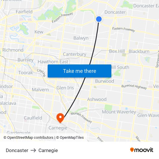 Doncaster to Carnegie map