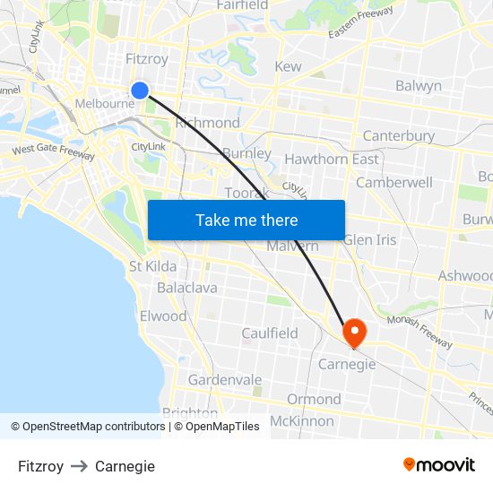 Fitzroy to Carnegie map