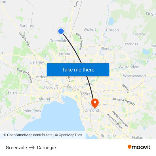 Greenvale to Carnegie map