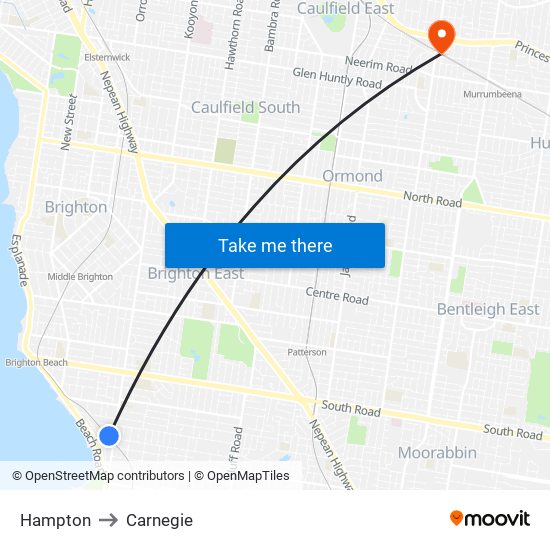 Hampton to Carnegie map