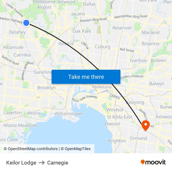 Keilor Lodge to Carnegie map