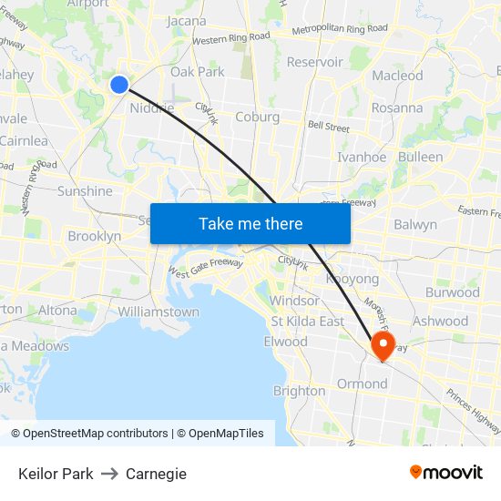 Keilor Park to Carnegie map