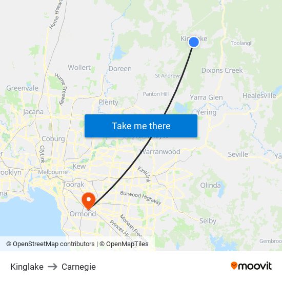 Kinglake to Carnegie map