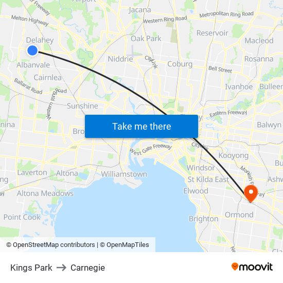 Kings Park to Carnegie map