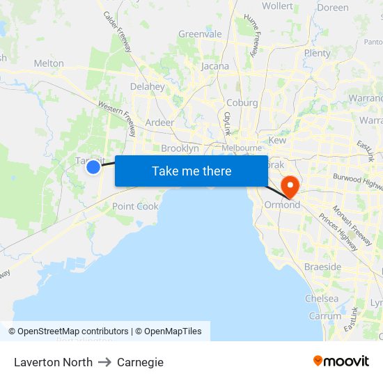 Laverton North to Carnegie map