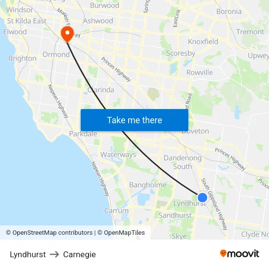 Lyndhurst to Carnegie map