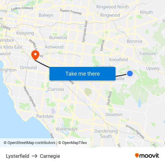 Lysterfield to Carnegie map