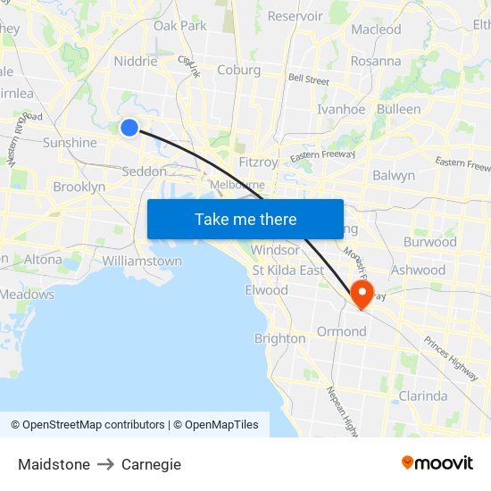 Maidstone to Carnegie map