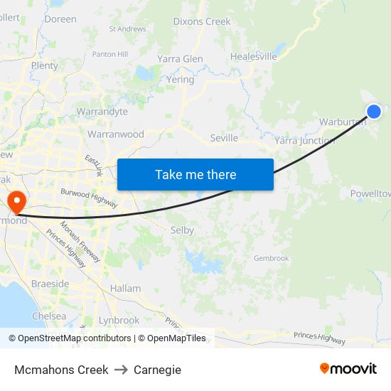 Mcmahons Creek to Carnegie map