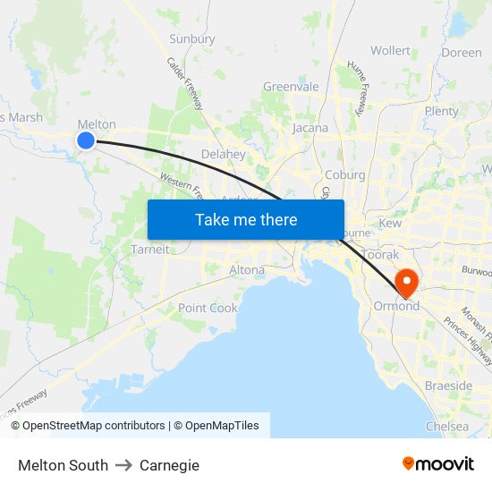 Melton South to Carnegie map