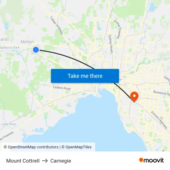 Mount Cottrell to Carnegie map