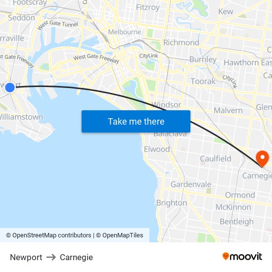 Newport to Carnegie map