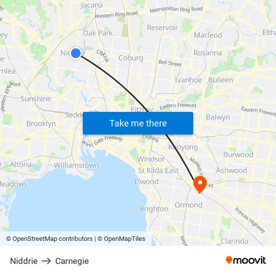 Niddrie to Carnegie map