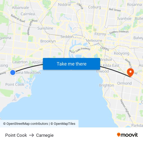 Point Cook to Carnegie map