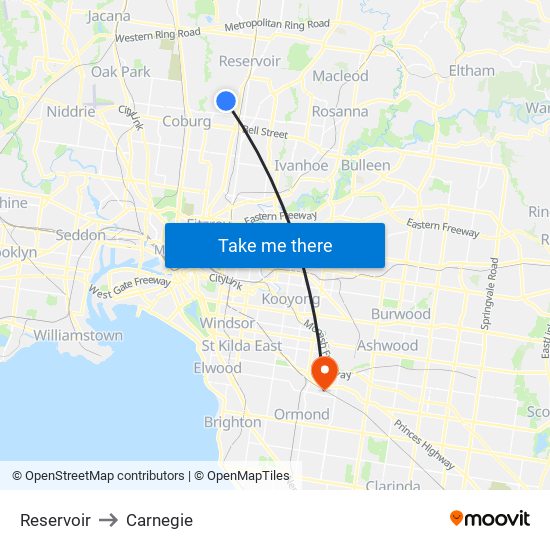 Reservoir to Carnegie map