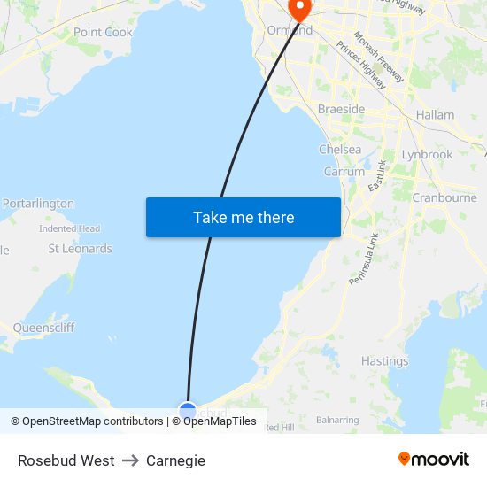 Rosebud West to Carnegie map