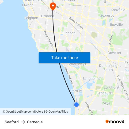 Seaford to Carnegie map