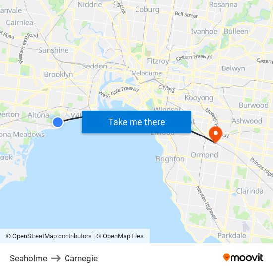 Seaholme to Carnegie map