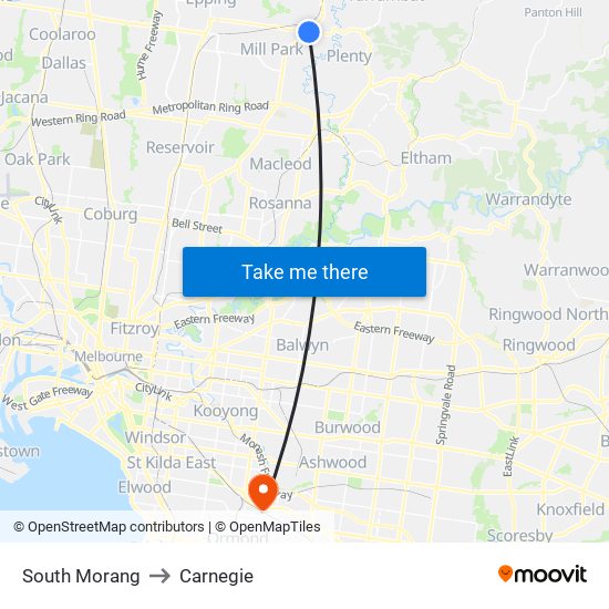 South Morang to Carnegie map