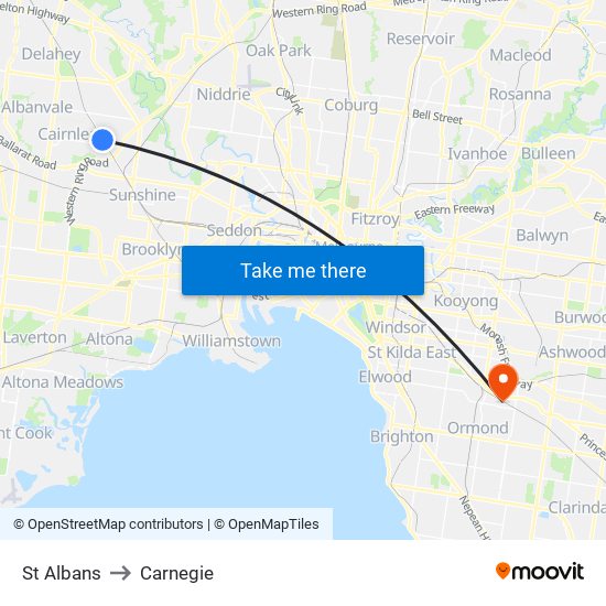 St Albans to Carnegie map