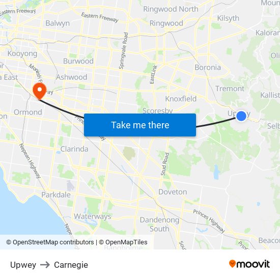 Upwey to Carnegie map