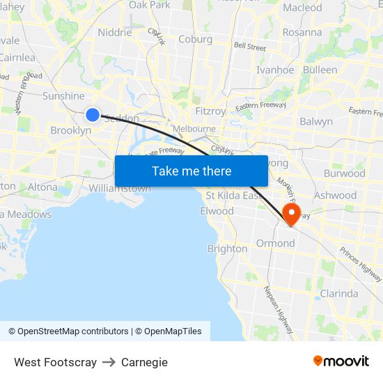 West Footscray to Carnegie map