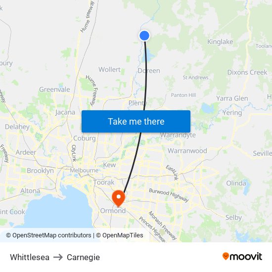 Whittlesea to Carnegie map