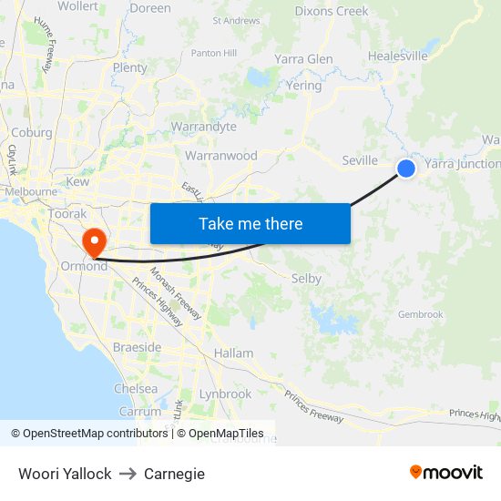 Woori Yallock to Carnegie map