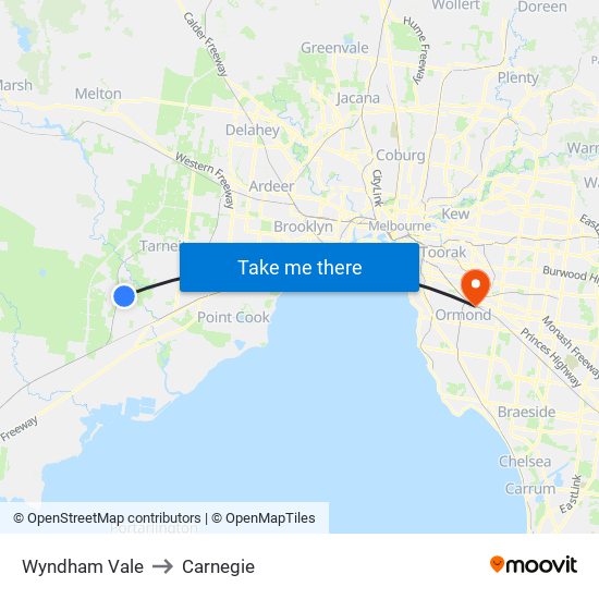 Wyndham Vale to Carnegie map