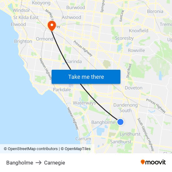 Bangholme to Carnegie map