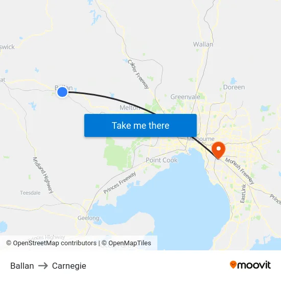 Ballan to Carnegie map