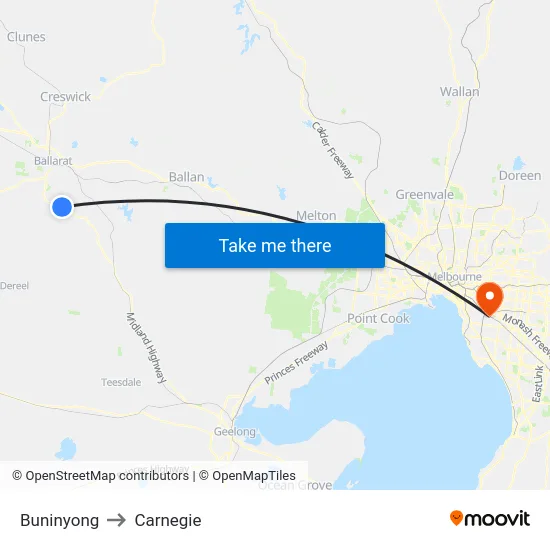 Buninyong to Carnegie map