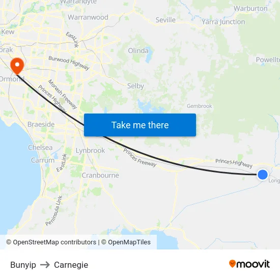 Bunyip to Carnegie map