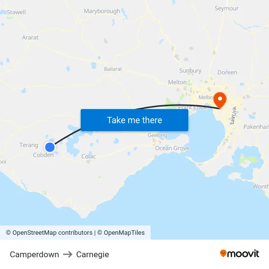 Camperdown to Carnegie map