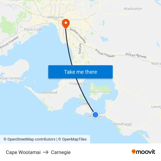 Cape Woolamai to Carnegie map