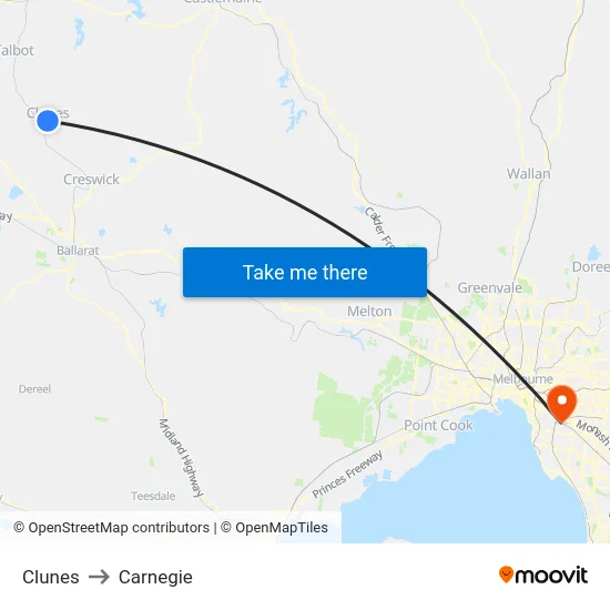 Clunes to Carnegie map